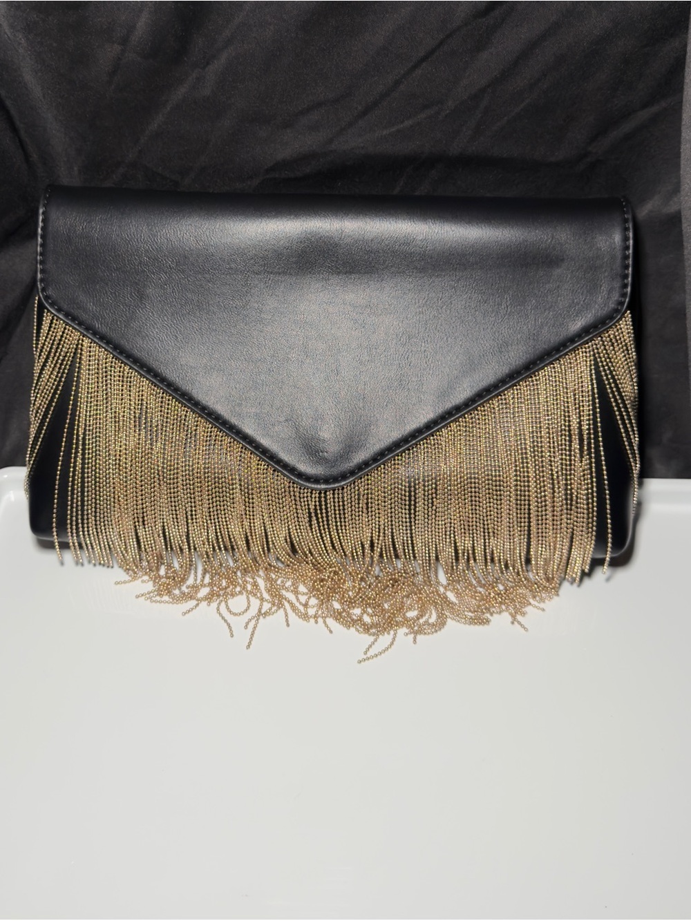 Express Black Gold Chain Fringe Crossbody Statement Bag | Brand New with Tags